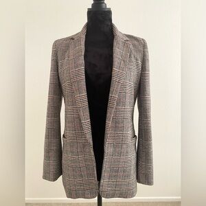 Plaid Open-Front Blazer Jacket in Gray and Black